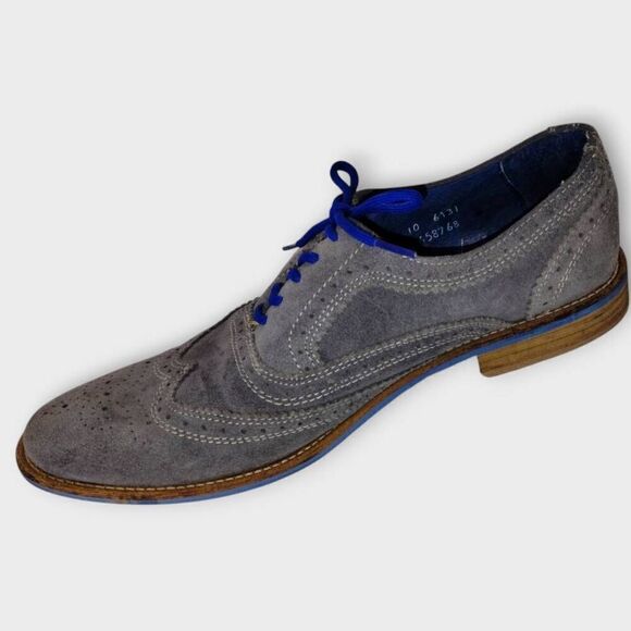 Giorgio Brutinit Mens Shoes Sz 10 Grey Suede Blue Sole Tie Wing Tips classsic - Picture 3 of 9